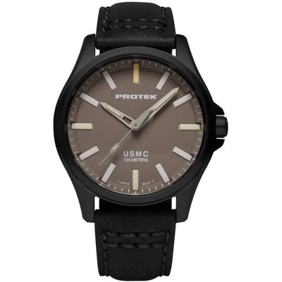 Protek Men's Watch USMC Series Quartz Sand Dial Black Genuine Leather Strap 3106