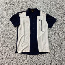 Vintage Harriton Shirt Mens Small Bowling shirt Mid Mod Black Faded