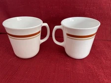 (2) CORNING USA Coffee Mug Cup Corningware Striped Chestnut Cinnamon VTG Qty 2