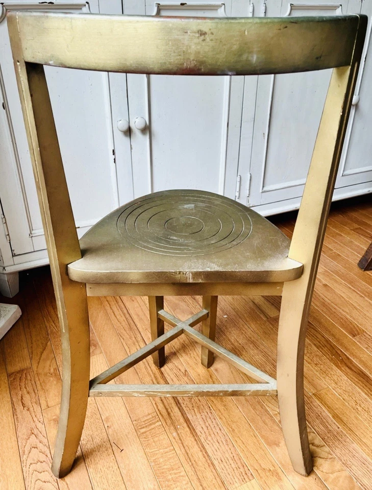 Circa 1930-40s Vintage American Art Deco Oak Wood Bullseye Seat Side Chair RARE! - Image 2 of 4