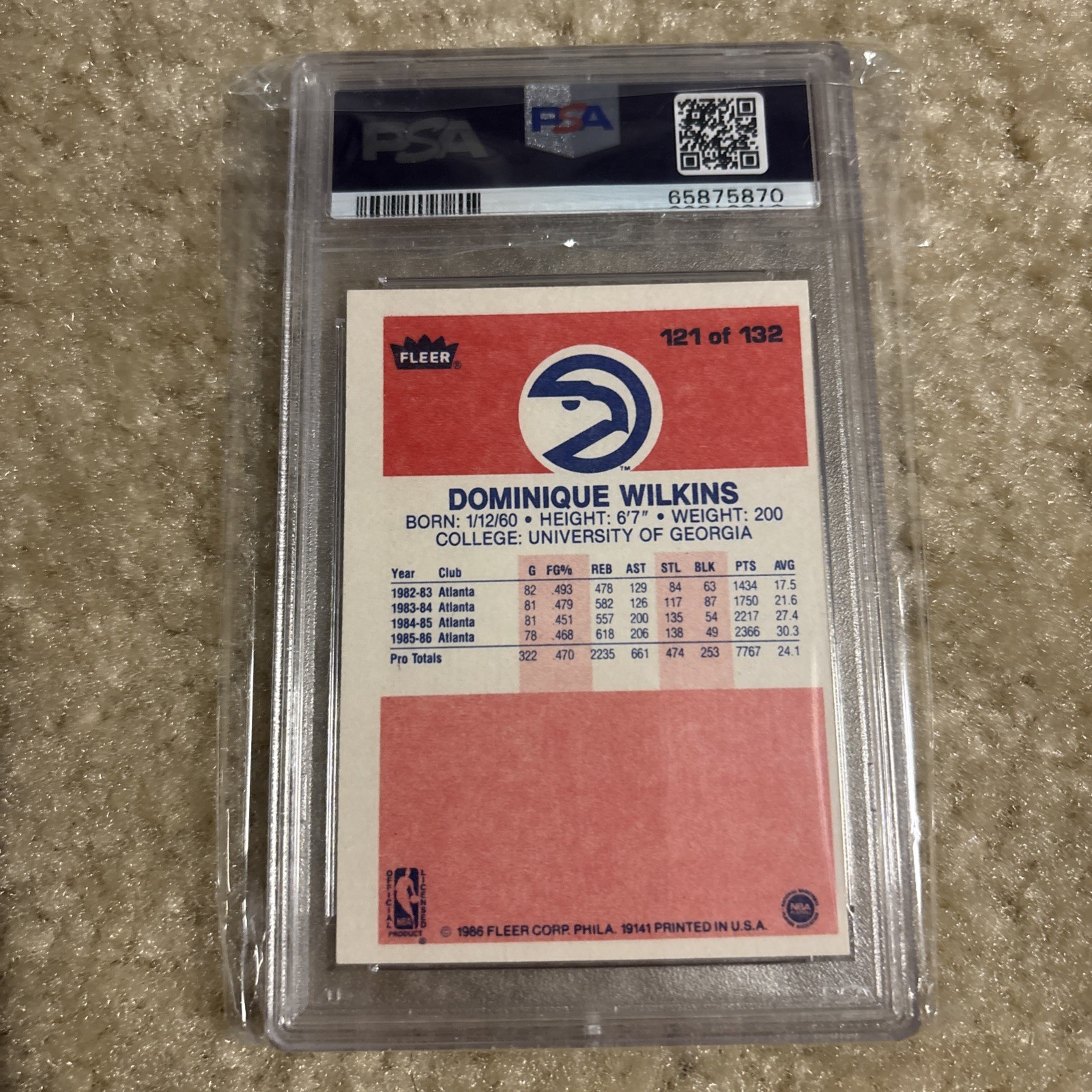 Dominique Wilkins HOF Signed 1986 Fleer #121 RC Rookie PSA PSA/DNA 10 AUTO view 2