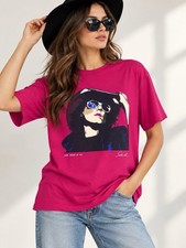 Jerzees Viva Anna Graphic T-Shirt Made in USA Raspberry Pink Size L 42-