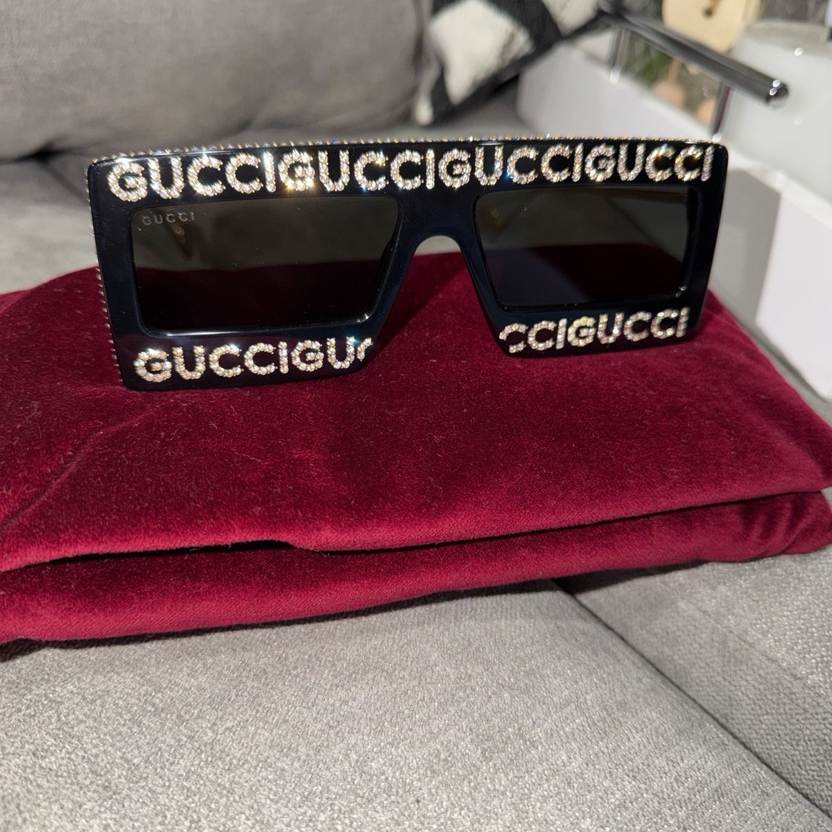 GUCCI Gg0431s 0431 Black Gold Hollywood Forever Crystal Stud Mask
