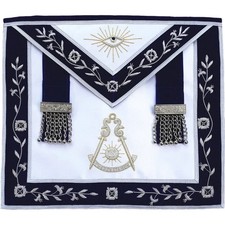 Past Master Blue Lodge Apron - Blue Velvet with Side Tabs  Silver Hand Embroide