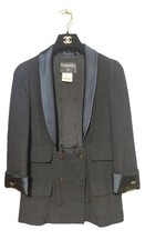 CHANEL 06P BLACK TWEED CC LOGO BUTTONS BLAZER JACKET FR44 US12
