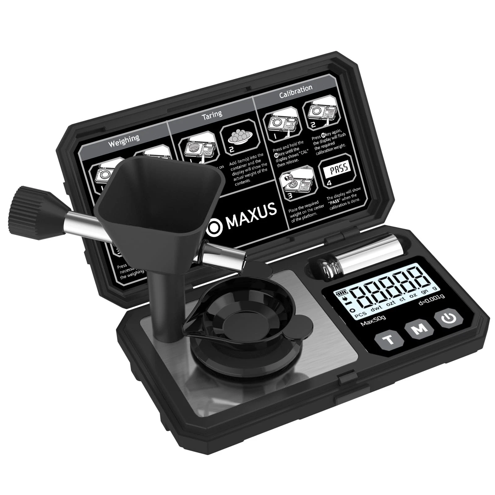 MAXUS Digital Milligram Scale 50g/0.001g with Calibration Weight, Reloading S...
