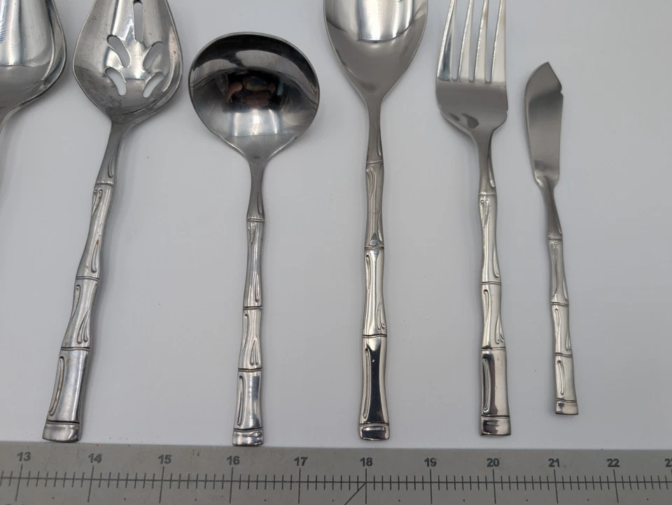 Bamboo Stainless Flatware Serving  Utensil Lot Korea - Image 3 of 4