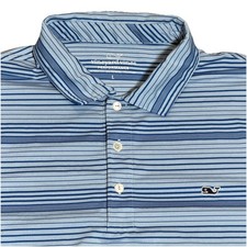 Vineyard Vines Polo Shirt Mens Large Blue Performance Whale Logo Stripe Golf