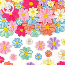 32Pcs 4 Sizes Daisy Flower Iron on Patches Cute Daisy Floral Embroidery Applique