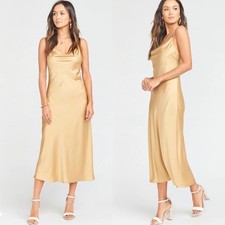 Show Me Your Mumu Verona Cowl Dress True Gold Luxe Satin Small Guest Bridesmaid