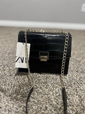 Zara Women s Shoulder Bag Black With Gold Strap