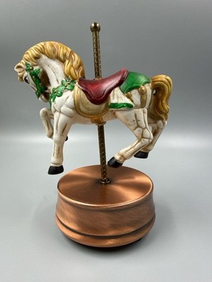 Vintage Ceramic Christmas Carousel Horse Turning Music Box Holiday D (MI1076314)