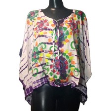 NWT Beach By Exist One Size Fit All White / Purple Flowers Cover Up Shirt