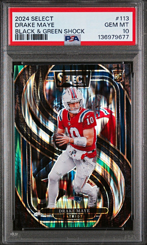Panini 2024 Select Premier Level Drake Maye #113 B&G Shock prizm RC PSA 10💎