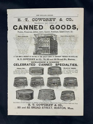 Magazine Ad* - 1881 - E.T. Cowdrey & Co., - Canned Goods - Boston, MA