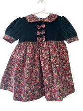 Vintage Allison Ann Toddler Girls Holiday Dress 2T Floral Velvet