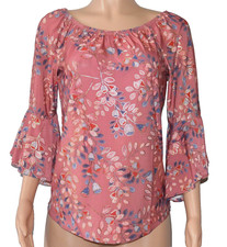 Off The Shoulder Top Women's Elastic Neckline Flare Sleeve Blouse Size Small