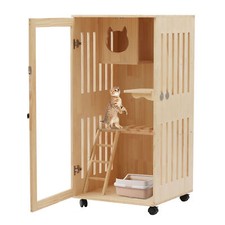 Large Wooden Indoor Cat Enclosure Catio Cage with Ramp and Covered Cat House Kit
