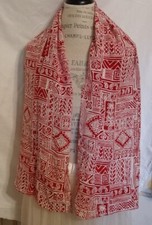 Red White Sheer Scarf Geometrics Shapes BoHo Beachy Fun Kitchy