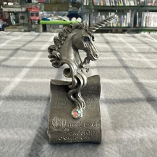 Ray Lamb - Perth Pewter Metal Scroll UNICORN Swarovski Crystals  1991 AC89