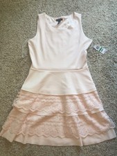 Alfani Blush Light Pink Fit Flare Lace Ruffle Skirt Scuba Shift Dress Size L