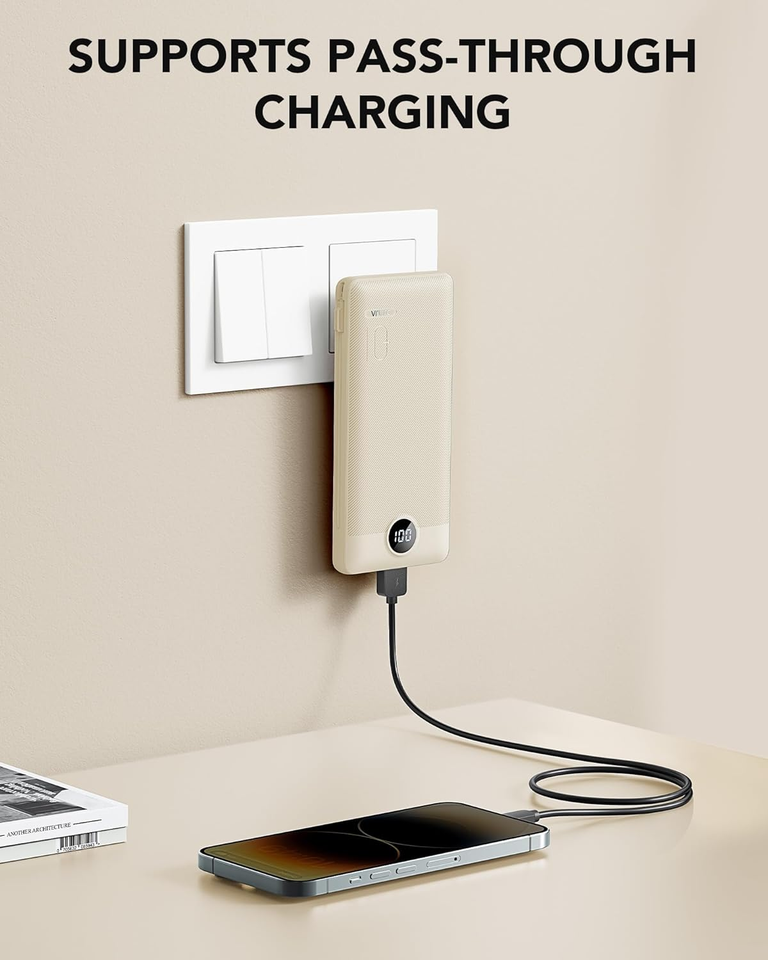 Portable Charger BuiltIn Cables and AC Wall Plug, USB C Power Bank