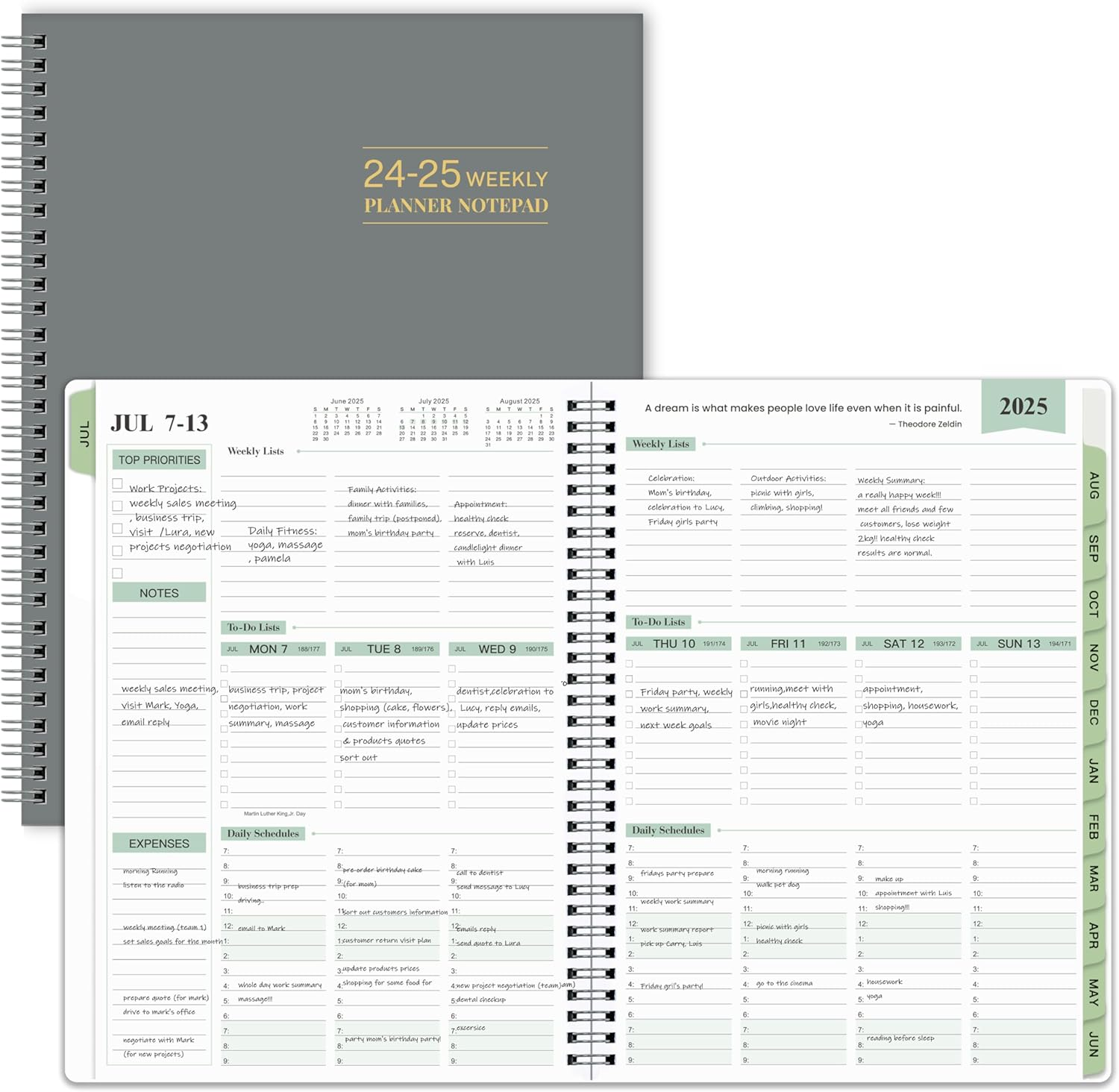 2024-2025 Planner - Weekly & Monthly Planner Notepad, 11.38'' X 8.74''(A4), JUL