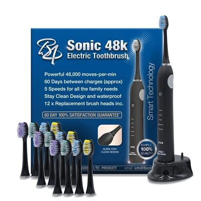 Best4 Sonic Electric Toothbrush Powerful 48K Oral Care Inc 12 Brush Heads - NEW