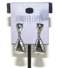 New JENNIFER LOPEZ Silver Tone Sparkling Rhinestone Triangle DANGLE Earrings JLO