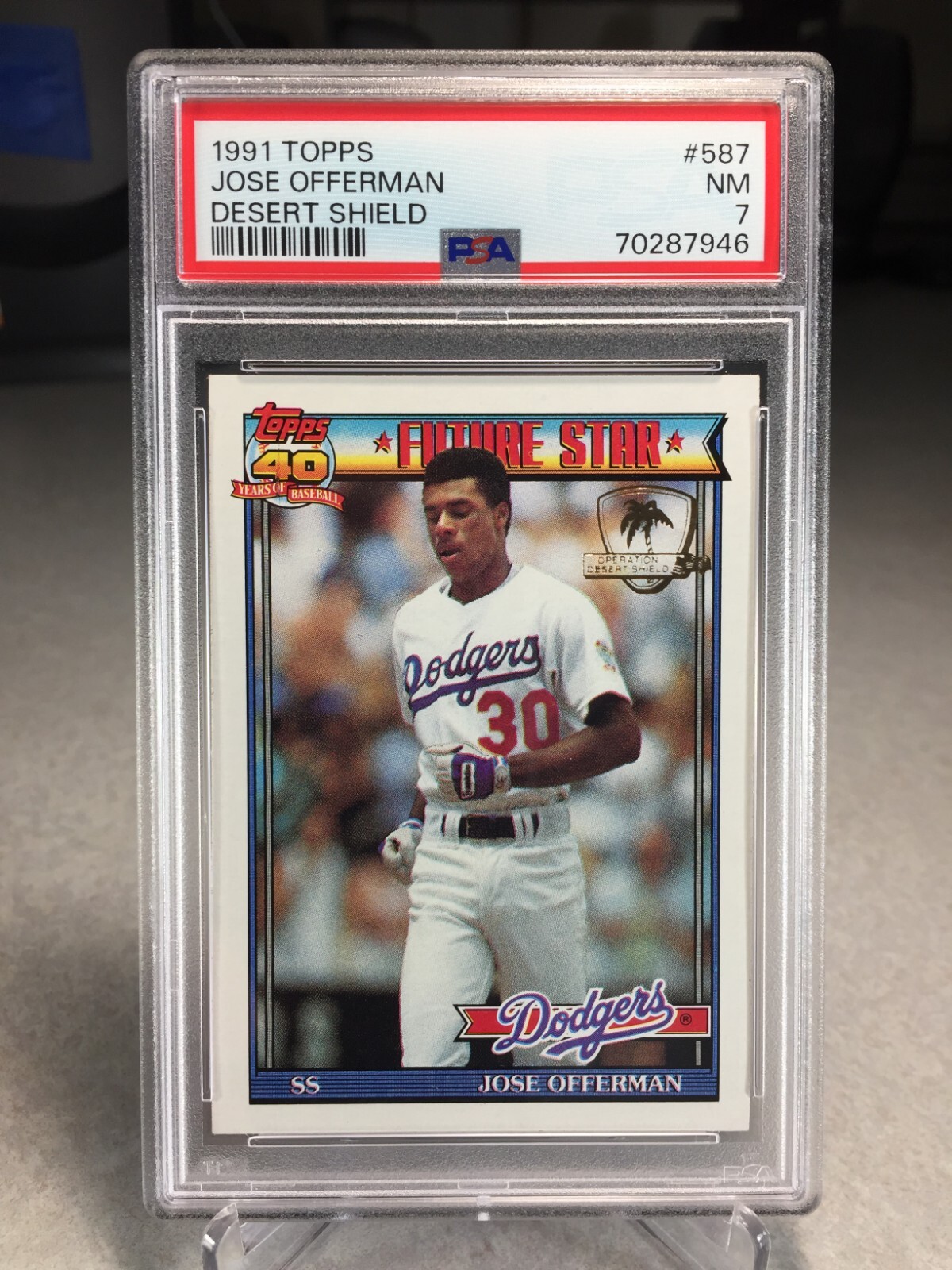 1991 Topps Desert Shield Jose Offerman #587 - PSA 7 - Los Angeles Dodgers