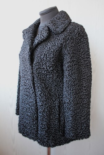 Black natural Persian lamb fur jacket, karakul coat, vintage, size L, for women - Picture 6 of 21