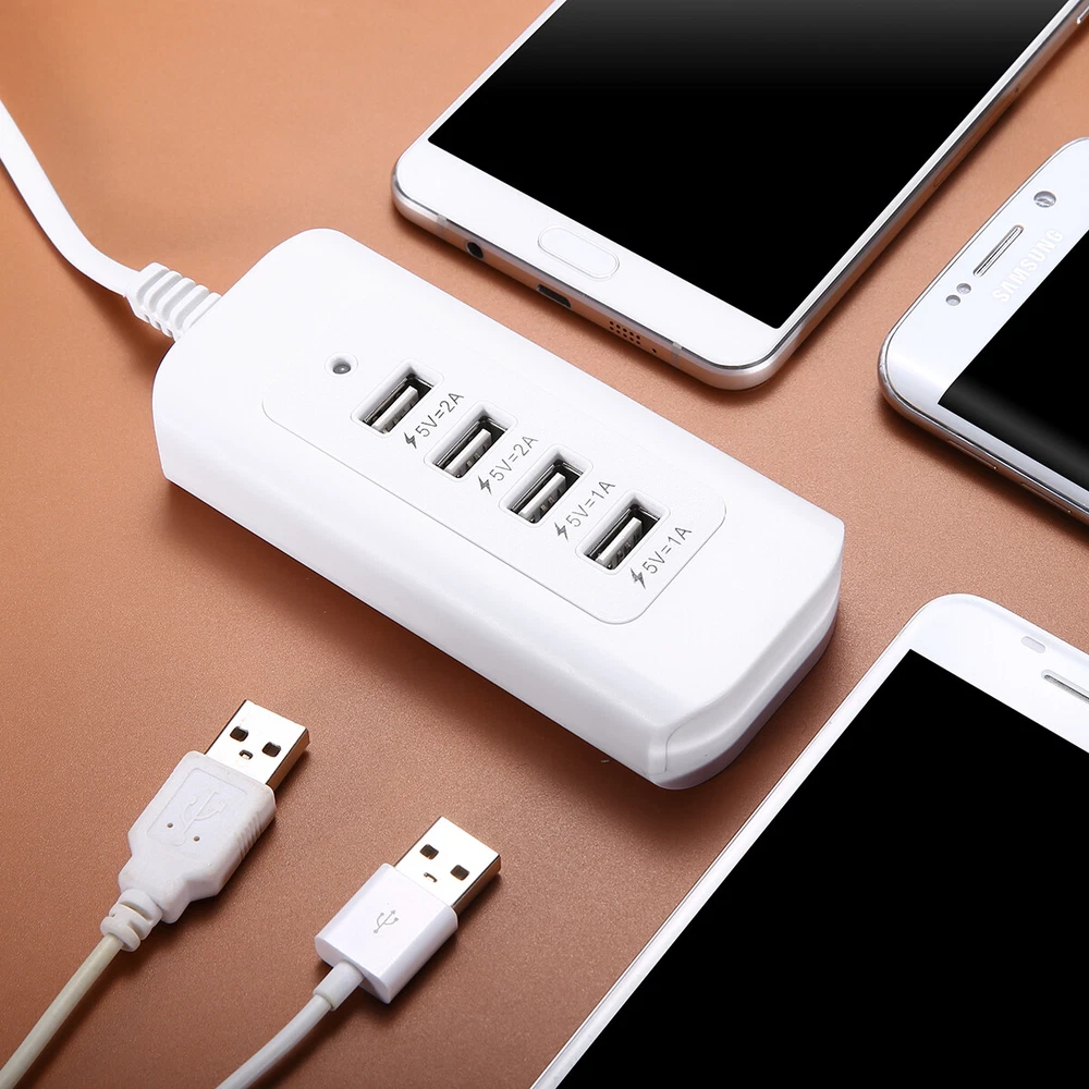 4 Multi-Port USB Hub Wall Charger Fast Charging Station for Desktop Cellphone US