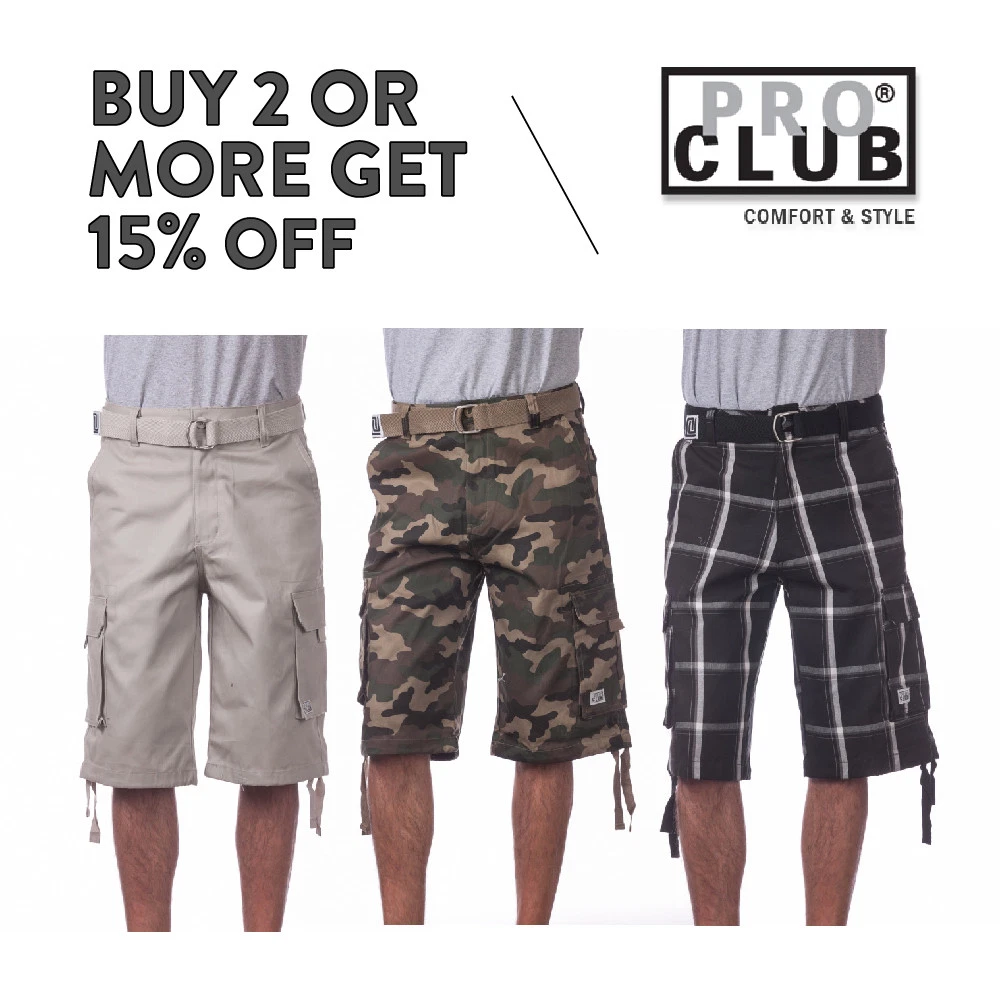 PROCLUB PRO CLUB MENS CASUAL CARGO SHORTS 5 POCKET CAMO PLAID SHORTS BIG  TALL