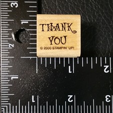 Stampin Up THANK YOU Wood Mounted Rubber Stamp 2000 Fancy Letters Flourish 1x1"