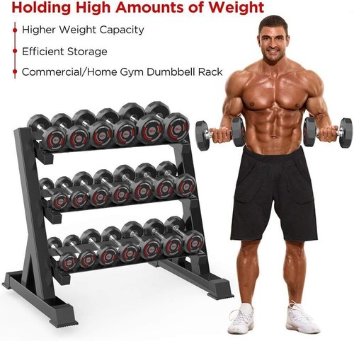 3 Tier Dumbbell Rack Storage Stand Hex Weight Heavy Duty Wide Home Gym Fitness - Picture 2 of 13