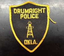 Antique Hand Stitched Embroidery Oil Boom Era Drumright OK Police Shoulder patch
