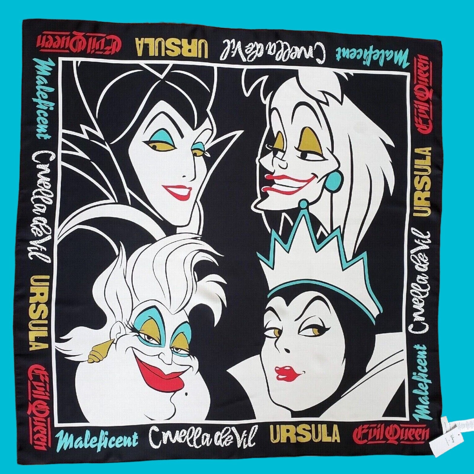 NWT Coach X Disney Villains Ursula Print Silk Square Black Scarf 35" x 35" CD141 image 3