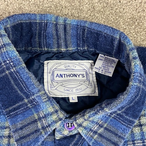 VTG Anthony's Plaid Quilted Lined Flannel Shirt Blue Size Large Long Sleeve - Picture 2 of 6