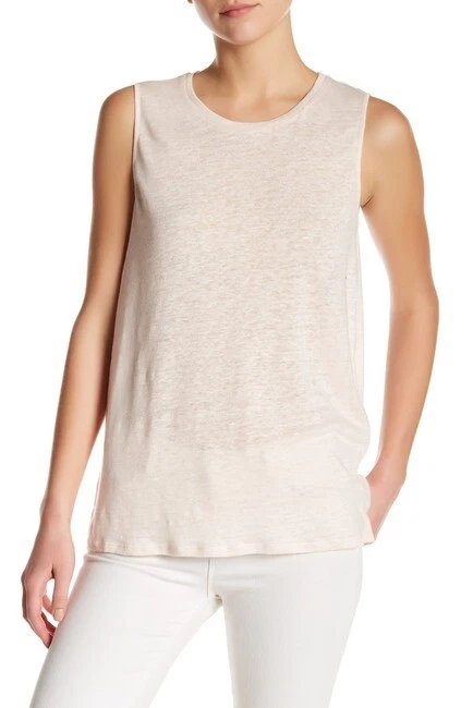E260 NWT VINCE LINEN WOMEN MUCLE TEE SHIRT SIZE XS, S, M in BUFF $95