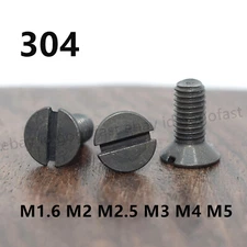 Black 304 Stainless Steel Slotted Countersunk Flat Head Screws M1.6 M2 M3 M4 M5