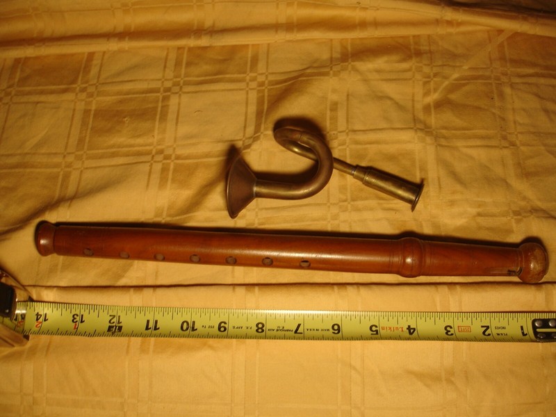  Old  Brass Small Handcrafted Unique  Horn , and wooden flute
