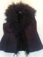 Vintage Jasper Conran Faux Sheepskin Gilet Real Mongolian Fur Collar Size 12
