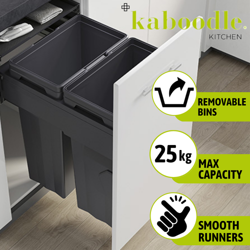 Kaboodle Pull Out Bin Waste Storage Side Mount 2 Removable Bins 22L 54L