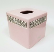 NEW RAYMOND WAITES LIGHT BABY PINK +CRYSTALS CERAMIC NAPKIN HOLDER,TISSUE BOX 