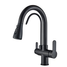 Matte Black Kitchen Faucet Pull Down Spray Mixer Tap with Water Filter Purifier