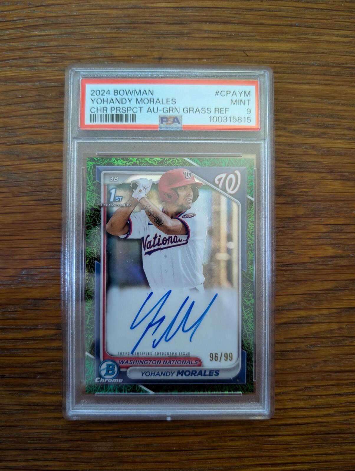 2024 Bowman - Chrome Yohandy Morales Auto Green Grass 96/99 #CPA-YM PSA 9