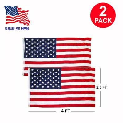 2 PACK 2.5 x 4 Ft American Flag w/ Grommets, United States Flags, US America