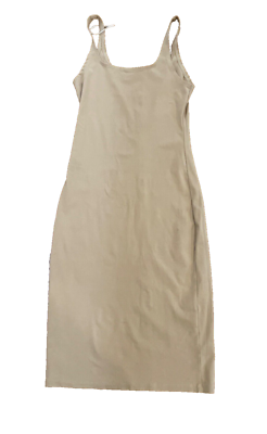 tan nude cotton stretch bodycon tank dress midi dress S