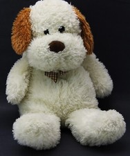 24" White Brown Dog Plush Stuffed Animal Toy Bow Tie Soft 24 x 12 No Tag