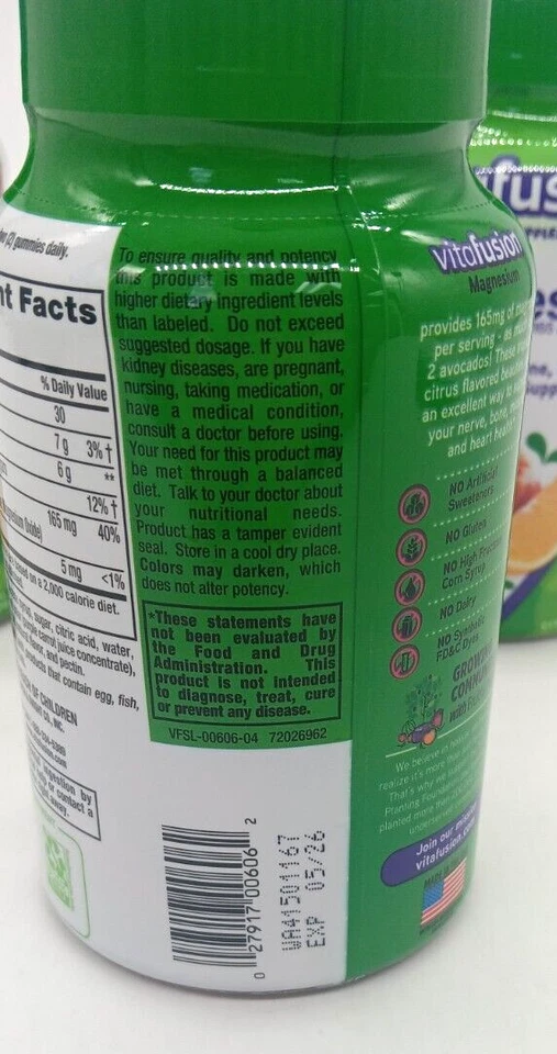 3 Vitafusion Magnesio Gomoso Suplemento 60 cada uno = 180 Exp:05/26 Tropical Citrus Foto 4 de 4